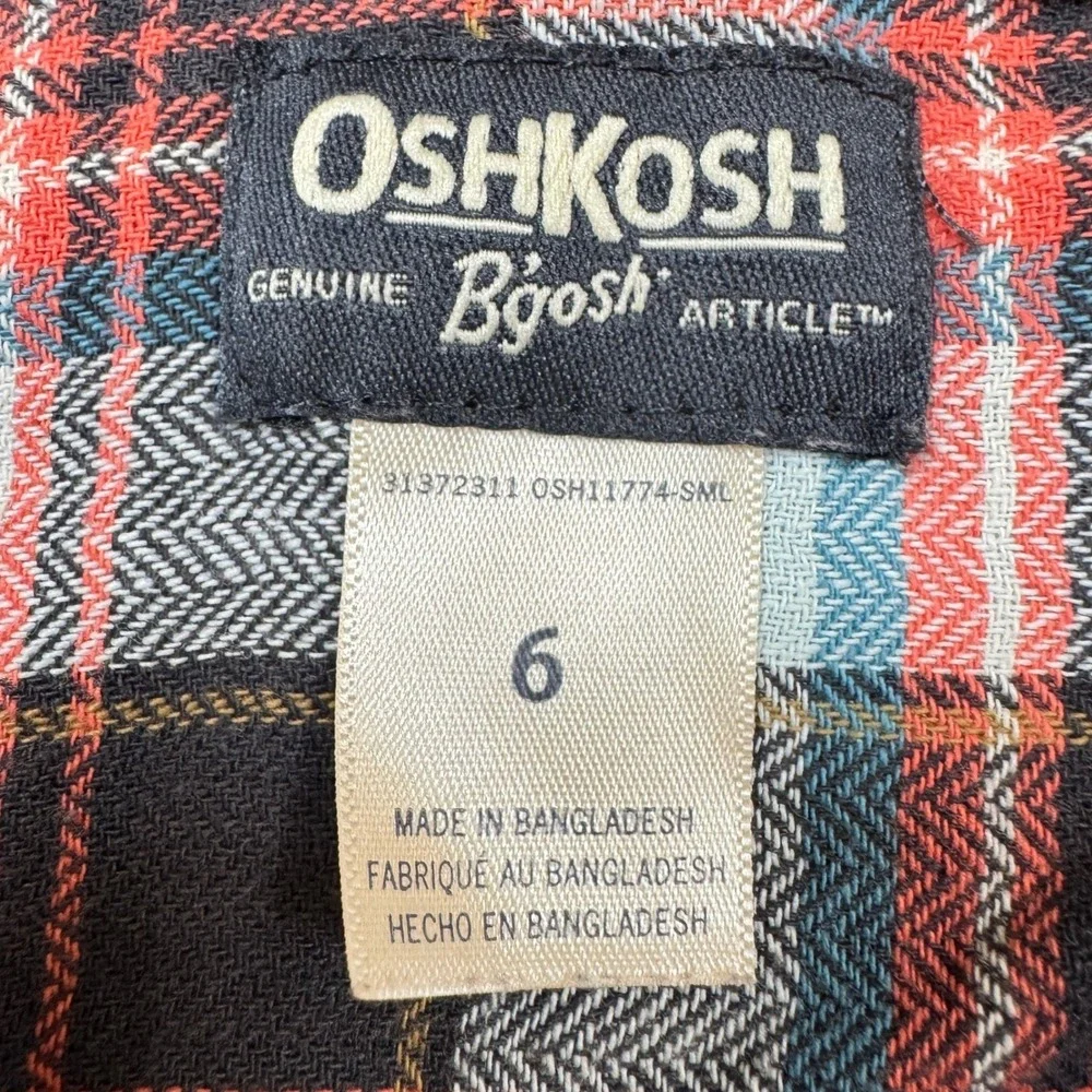 OshKosh Bgosh Boys Plaid Flannel‎ Button Down Shirt Orange Blue Size 6 31372311
